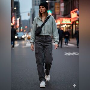 DAZY‎ Sage Green Waffle Knit Cropped Zip Up Hoodie Jacket Size M